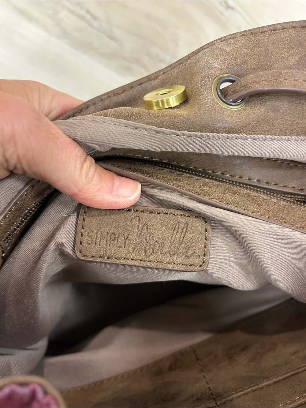 Simply Noelle Pink and Brown Drawstring Bucket Crossbody Bag image 6